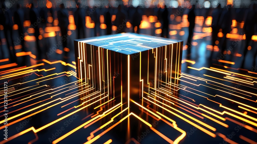 Aufkleber futuristic glowing cube network digital technology abstract art