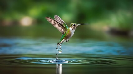 Hummingbird Hovering Over Water: Stunning Nature Stock Photo