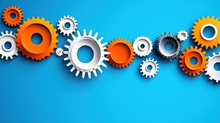 Interlocking Gears Teamwork Collaboration Concept Orange White Blue Background