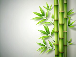 Naklejka premium Minimalist Green Bamboo Stem & Leaves Top View - Light Background, Space for Text
