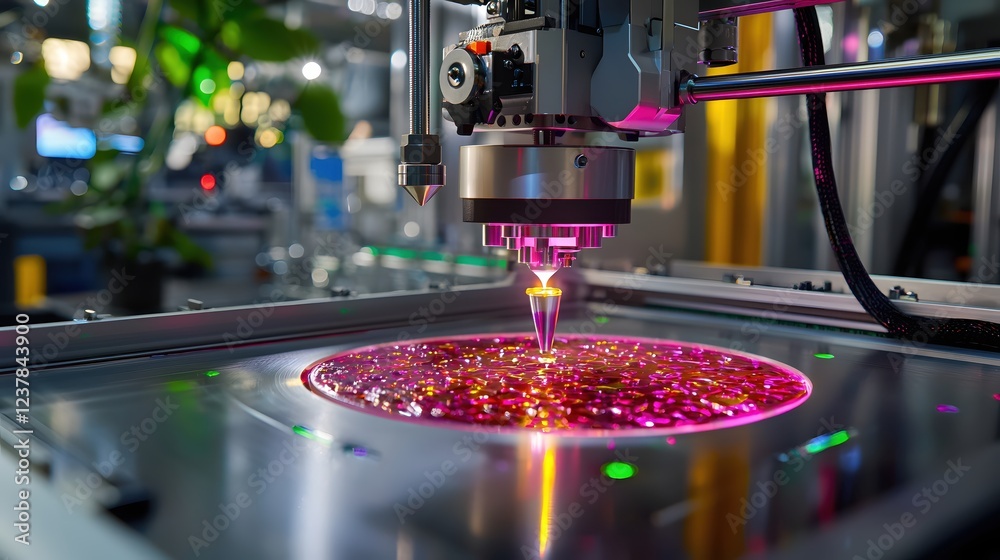 Poster Advanced Technology Precision Machine Processing Pink Liquid Sample in Laboratory Setting