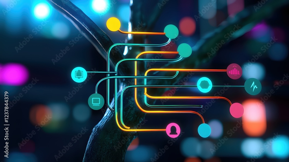 Aufkleber network growth digital tree connecting global innovation technology