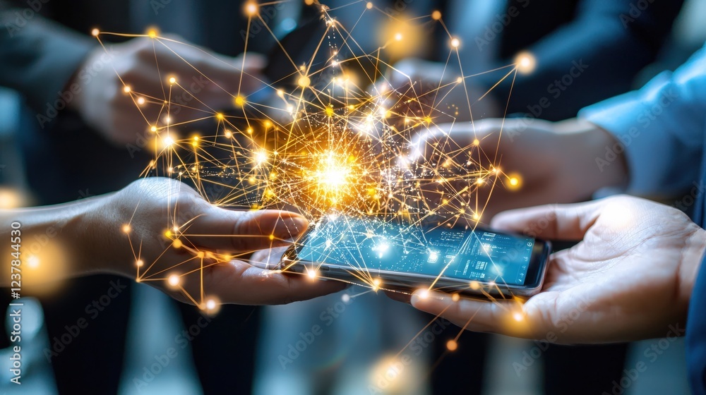 Aufkleber global network connection smartphone technology innovation business collaboration