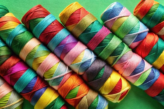 Vibrant Argyle Cotton Thread Pattern, Green Background - Stock Photo