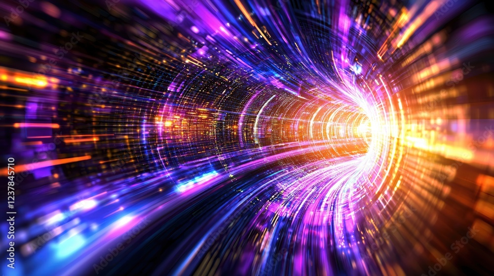 Poster vibrant digital tunnel of light speed data flow