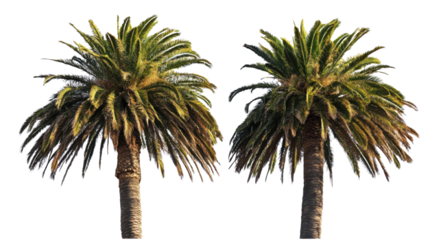 Two canary island date palms with transparent background