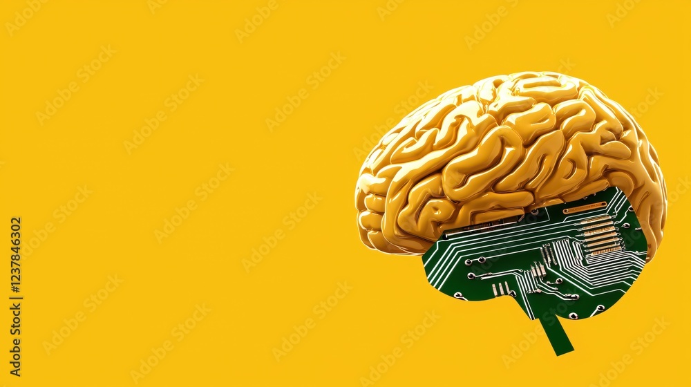 Poster golden brain circuitry artificial intelligence technology concept