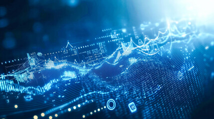 Futuristic digital wave and data visualization in blue tones