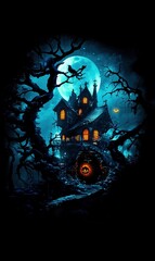Eerie Haunted House  Halloween Night  Spooky Mansion  Dark Forest  Full Moon