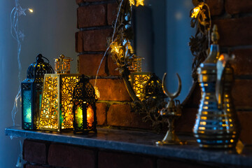 Colorful Ramadan Lanterns, Ramadan Month Background Concept Photo, Uskudar Istanbul, Turkiye (Turkey)