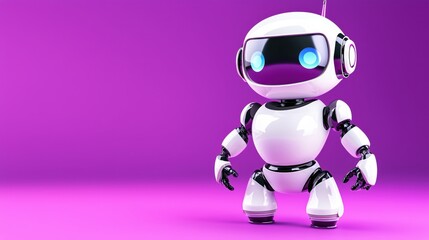 Friendly White Robot on Purple Background Digital Art