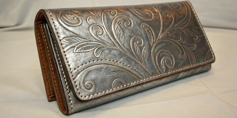 Rich chrome leather texture with a subtle distressed finish and embossed designs, exclusive decor, chrome leather, modern architecture