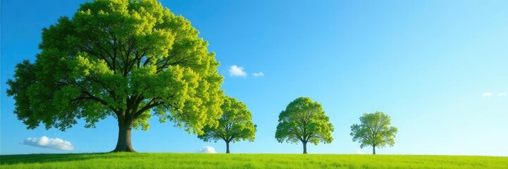 Fototapeta premium Trees swaying in the morning breeze under a clear blue sky, clear, blue