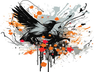 watercolor paint ink bird Illustration on white background,generative ai