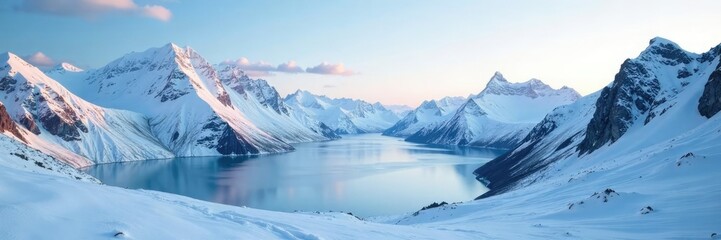 Serene glacier landscape with snow-covered peaks, landscape, mountains, winter