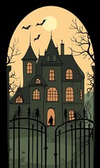 Fototapeta premium Mysterious Haunted Mansion at Night Halloween Spooky House