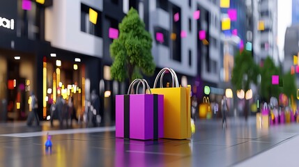 City Shopping Bags Urban Night Scene Trendy Retail Bags