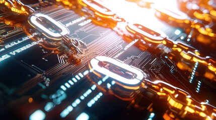 Futuristic Digital Circuit Board with Glowing Zeroes Technology Background