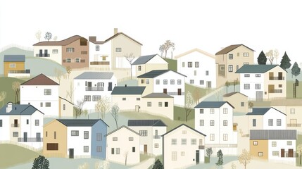 Fototapeta premium Hillside village homes, tranquil scene, idyllic background, perfect for home decor