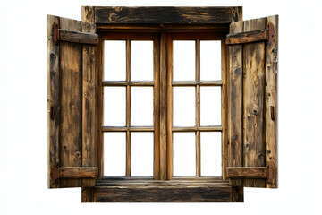 old wooden window with wooden shutters