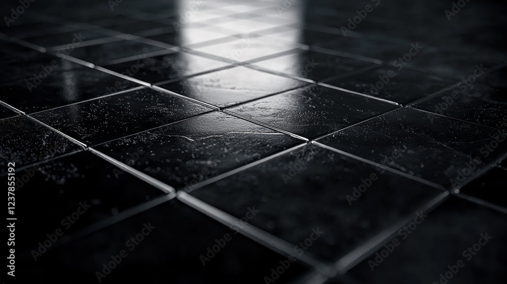 Poster a sleek black tile surface showcases polished reflections and intricate textures, creating a rich am