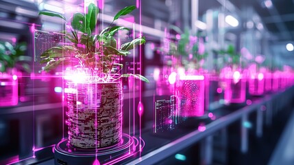 Fototapeta premium Futuristic Plant Growth Technology Data Visualization Modern Greenhouse
