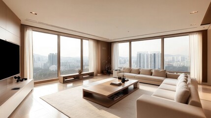 Fototapeta premium Luxurious Penthouse Apartment with Panoramic City Views