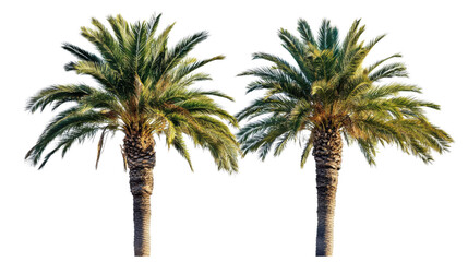 Fototapeta premium Two palm trees isolated on transparent background representing summer and tropical destinations