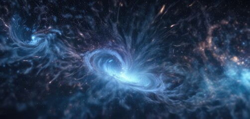 Obraz premium Swirling blue mist with bokeh lights in a galaxy background, starry, swirling, mist