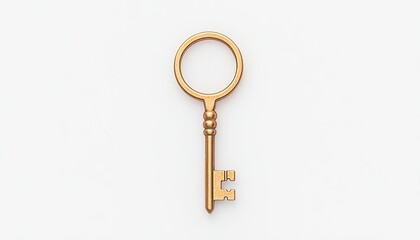 Vintage golden key isolated on a clean white background, symbolizing access and opportunity