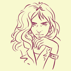 girl with long hair posing vector for card decoration illustration