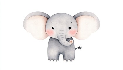Fototapeta premium Cute cartoon elephant character with big ears and rosy cheeks on a white background