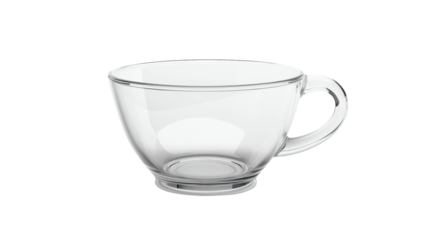 Empty transparent glass tea cup isolated on checkered background