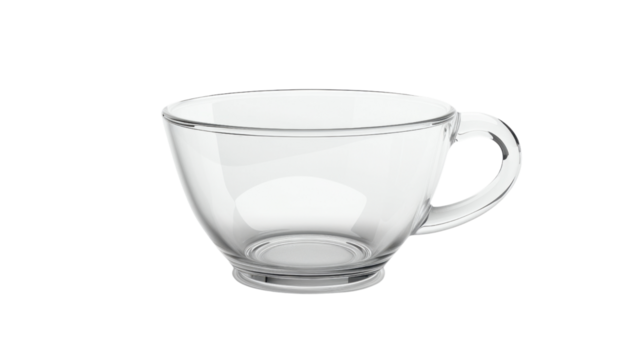 Empty transparent glass tea cup isolated on checkered background
