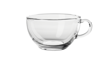Empty transparent glass tea cup on transparent background