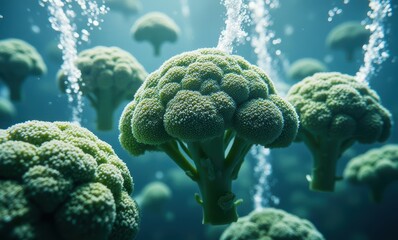 Underwater broccoli illusion with bubbles