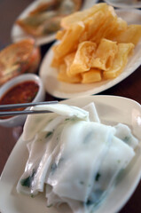 Flat Tai rice noodles boiled with dipping sauce from Shan state, Myanmar