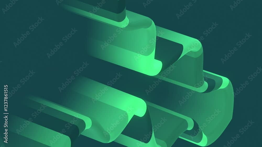 Fototapete Abstract composition with floating curved geometric shapes in rich green color with gradients. Smooth lines accentuate the futuristic style. Digital seamless loop animation. 3d rendering 4K