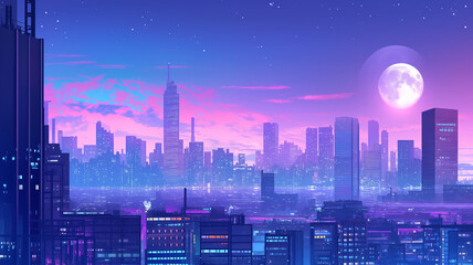 レトロ未来都市｜青く輝く夜のシティスケー