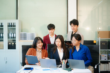  Young business creative team are brainstorming planning discussing while sitting in creative business discussing work