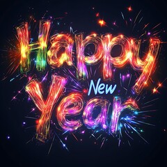 Vector illustration of colorful fireworks forming the words Happy New Year