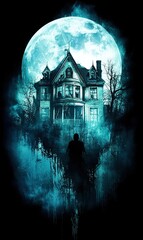 Fototapeta premium Spooky Haunted House Full Moon Horror Mystery