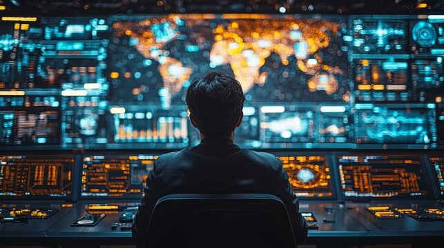 Futuristic Global Summit with Diverse Leaders Discussing Policies via Holograms in High Tech Environment