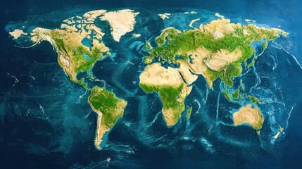 Obraz premium Detailed World Map Showing Continents Oceans and Terrain