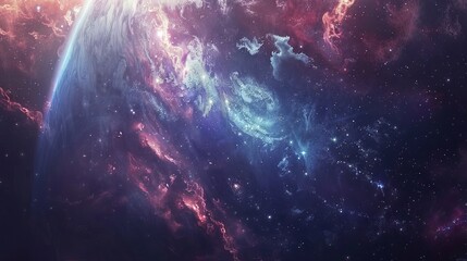 Vast 360-degree space background featuring a glowing nebula with young stars, equirectangular projection for HDRI spherical panorama, perfect for environment mapping and cosmic visuals