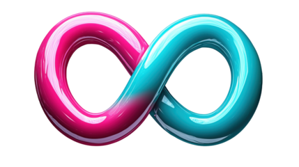Intertwining neon pink and teal energy currents create vibrant infinity symbol