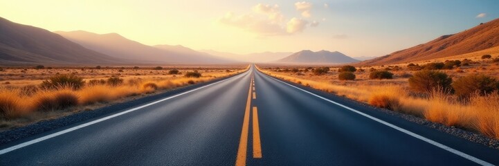 Naklejka premium Curved road on asphalt with a long straight stretch in the background, road, landscape