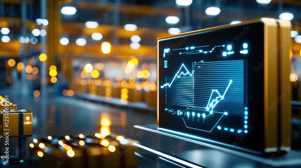 Poster futuristic factory automation data display showing growth