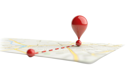 Red location pin marking destination on transparent background map