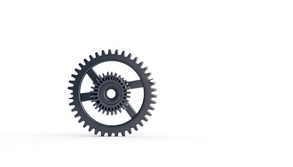 Isolated black gear on a white background, symbolizing mechanics and engineering concepts